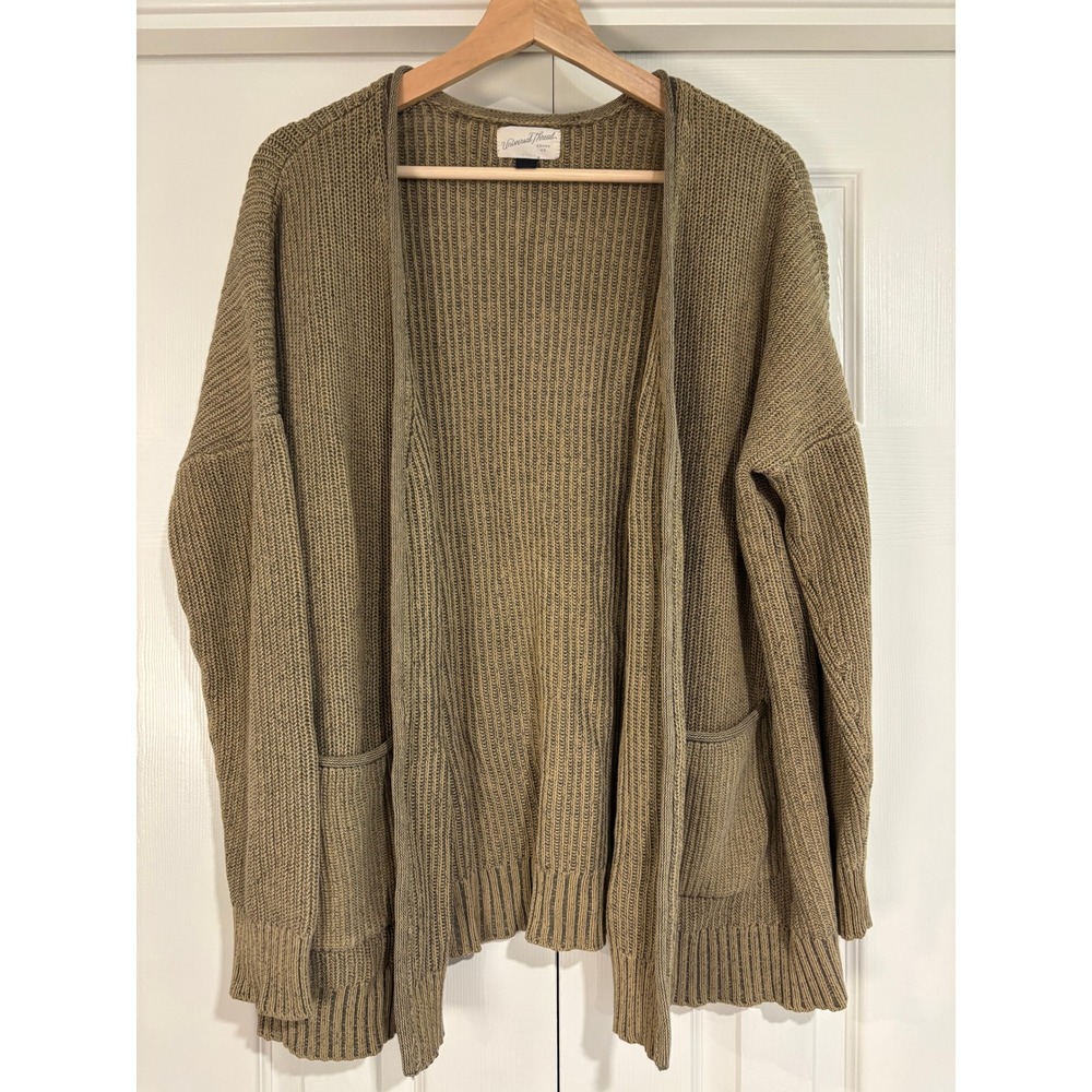 Universal Thread Women Olive Green Cotton Shaker Knit Open Front Cardigan Large